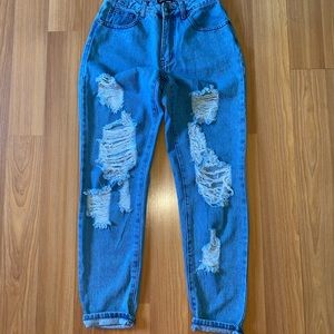 Pretty little thing petite distressed mom jeans